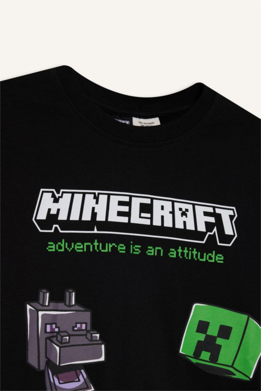 Erkek Çocuk - Genç Erkek Siyah Erkek Çocuk Minecraft Bisiklet Yaka Uzun Kollu Tişört