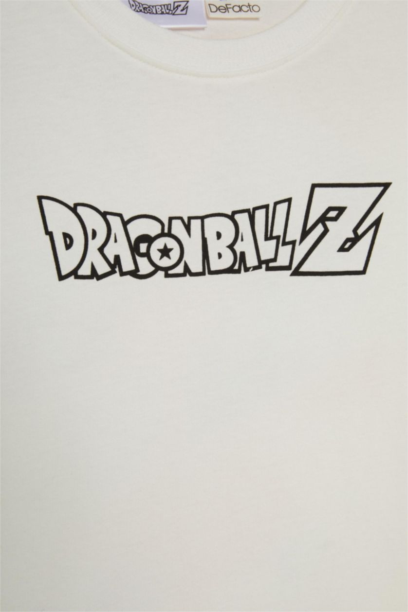 Erkek Çocuk - Genç Erkek Kırık Beyaz Dragon Ball Bisiklet Yaka Sırt Baskılı Uzun Kollu Tişört Erkek Çocuk