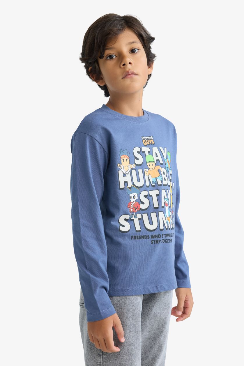 GARÇONS Indigo Clair T-shirt imprimé à manches longues et col rond pour garçon