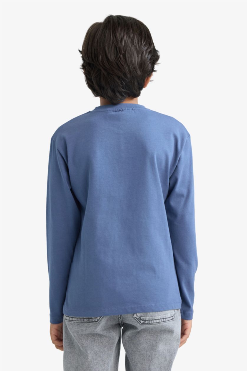 GARÇONS Indigo Clair T-shirt imprimé à manches longues et col rond pour garçon