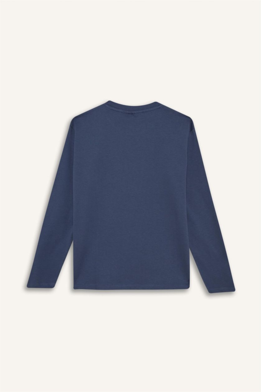 GARÇONS Indigo Clair T-shirt imprimé à manches longues et col rond pour garçon