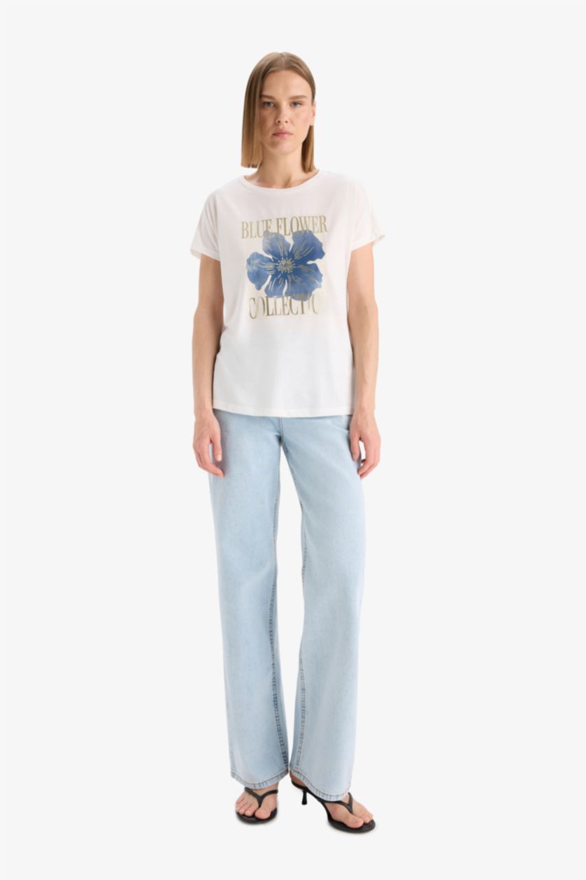 Kadın Ekru Kısa Kollu Tişört