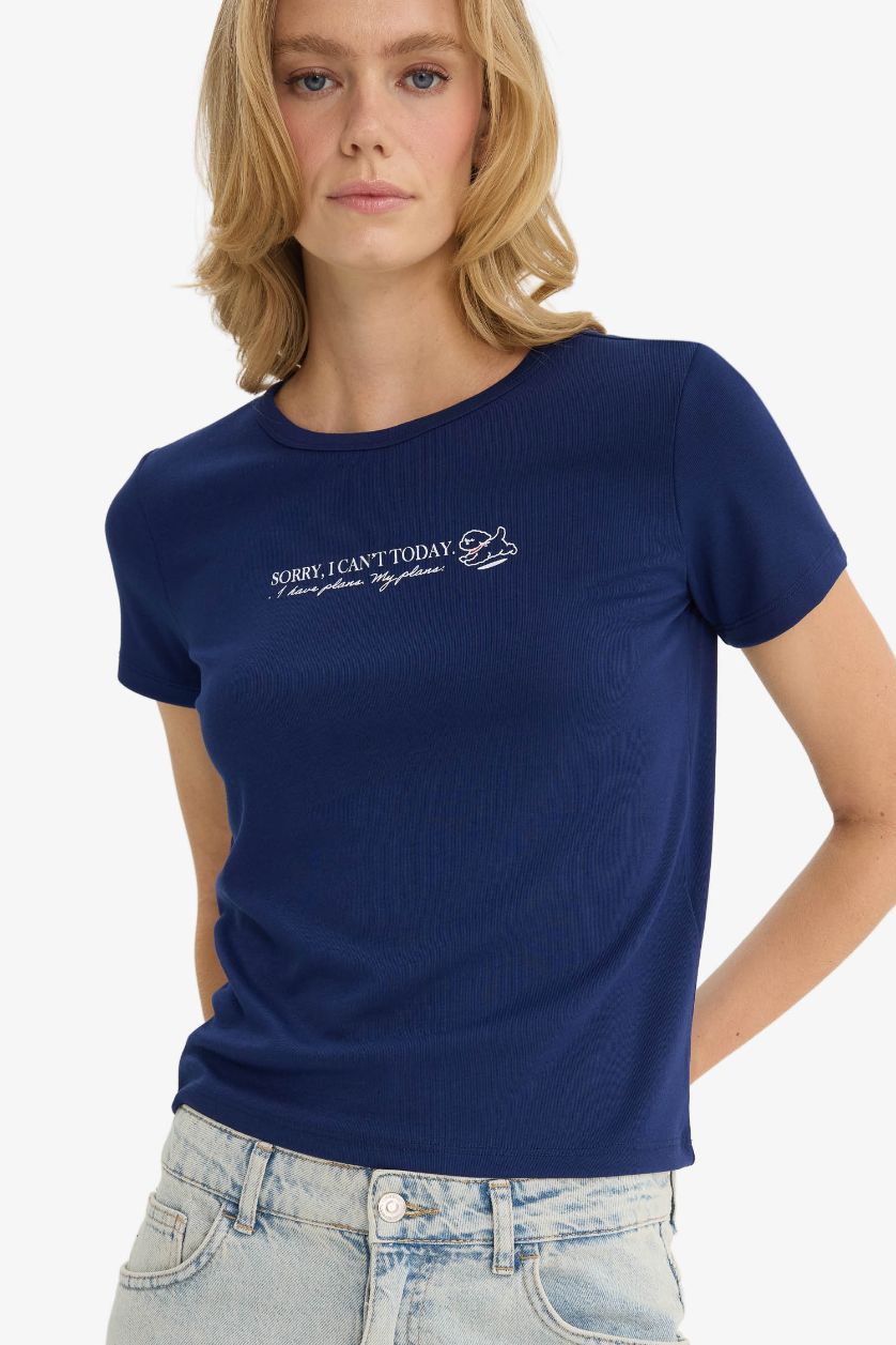 نساء كحلي تيشيرت نص ردن ريبانا قصة عادية