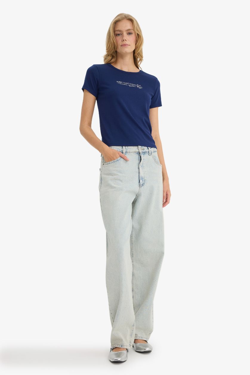 نساء كحلي تيشيرت نص ردن ريبانا قصة عادية