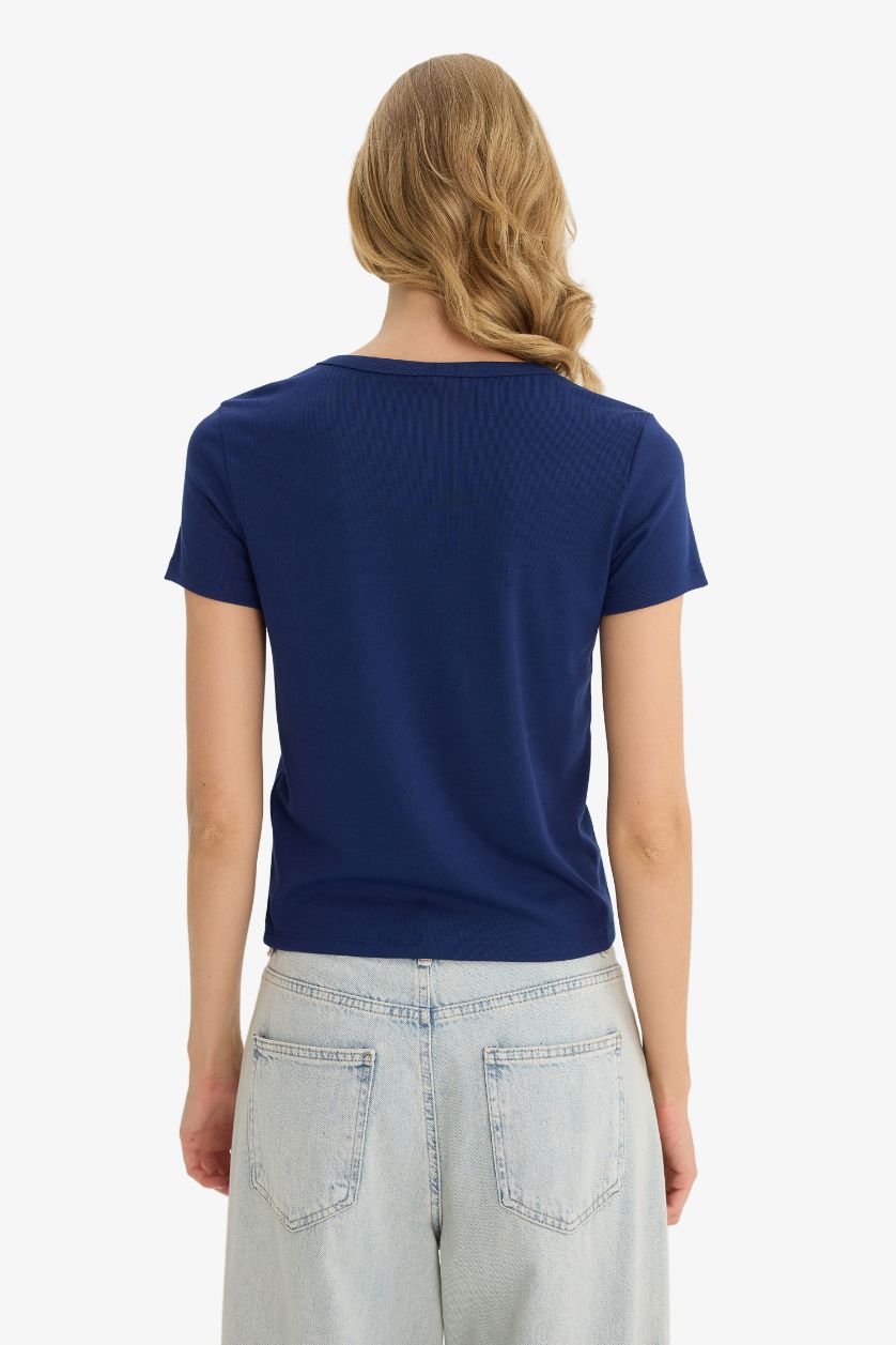 نساء كحلي تيشيرت نص ردن ريبانا قصة عادية