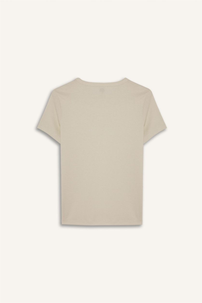 Woman Aqua Regular Fit Crew Neck Slogan Printed Ribbon T-Shirt