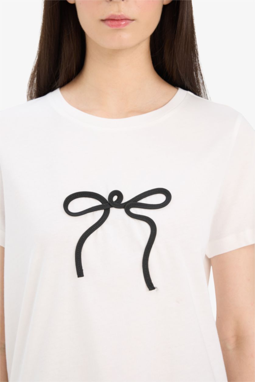 Women Ecru Regular Fit Short Sleeve T-Shirt