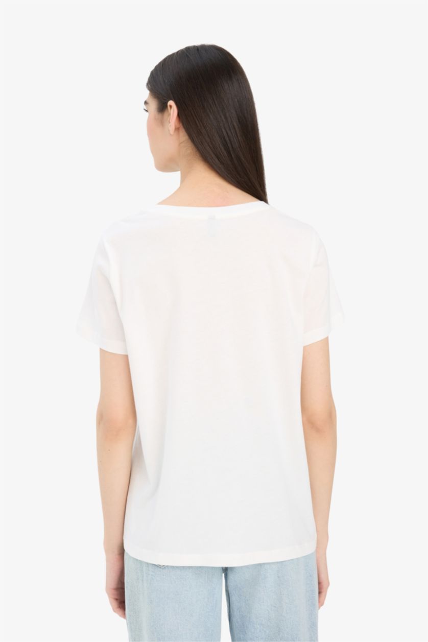 Women Ecru Regular Fit Short Sleeve T-Shirt