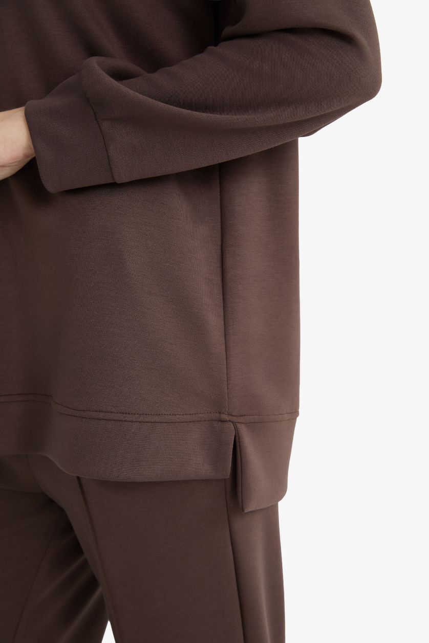 Woman Brown Regular Fit Crew Neck Long Sleeve Tunic