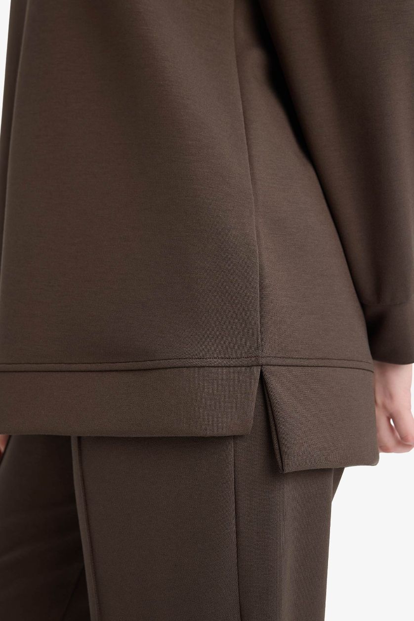 Kadın Koyu Haki Regular Fıt Bisiklet Yaka Uzun Kollu Tunik