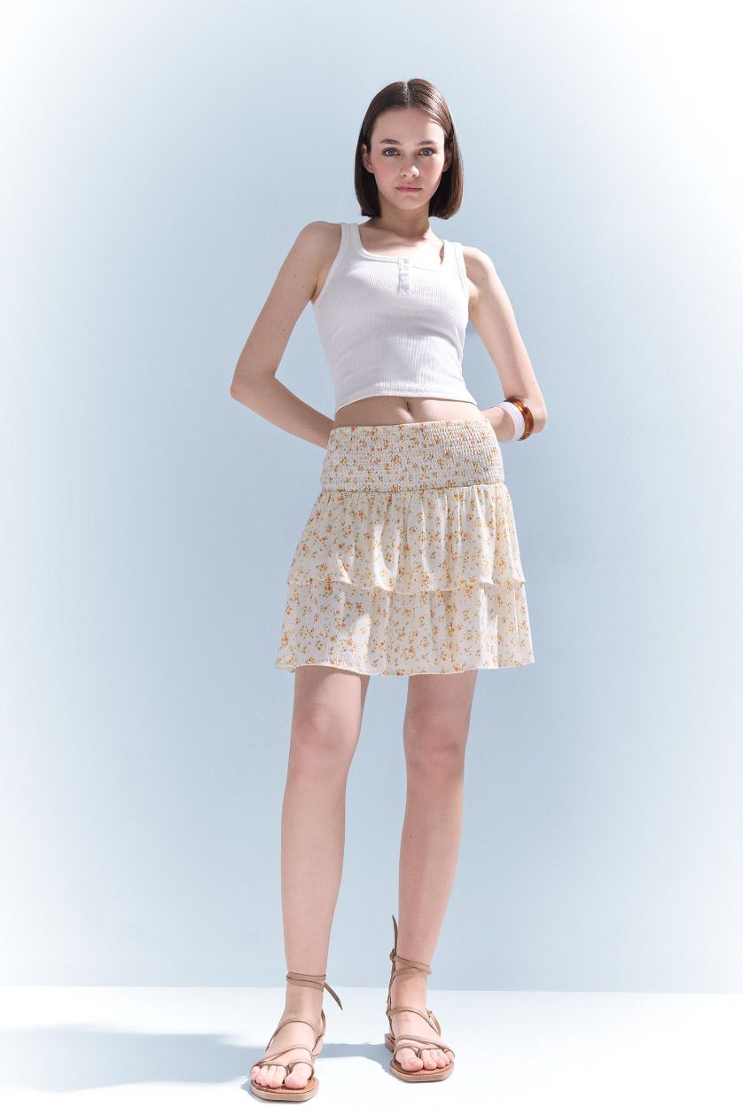 Әйелдерге қызғылт сары Coool гүлді a сызығы қысқа ұзындық Тоқылған юбка