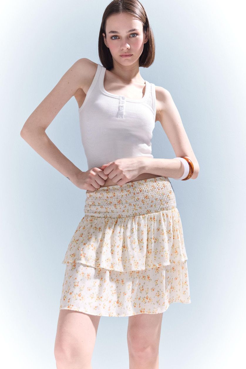 Әйелдерге қызғылт сары Coool гүлді a сызығы қысқа ұзындық Тоқылған юбка