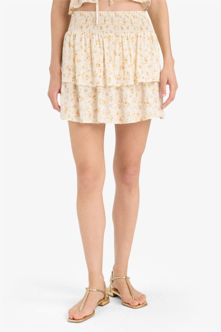 Әйелдерге қызғылт сары Coool гүлді a сызығы қысқа ұзындық Тоқылған юбка