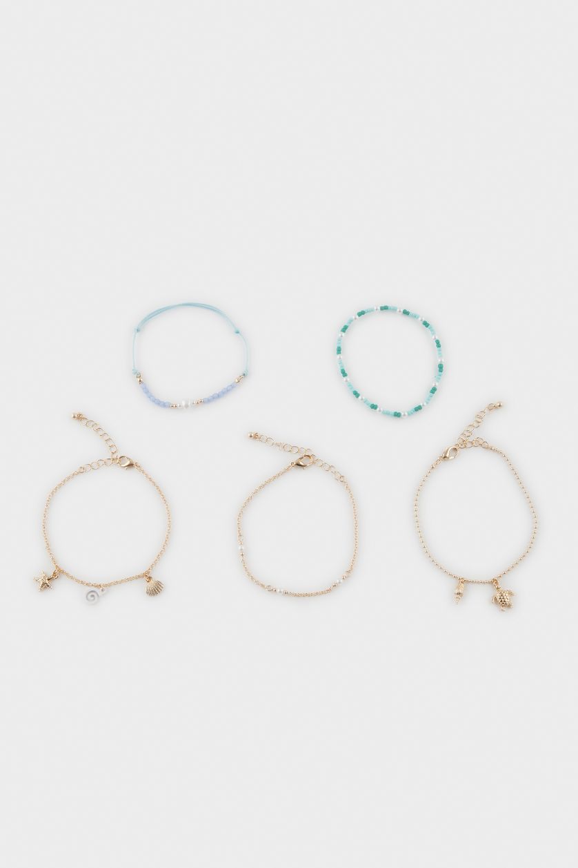 Kadın Karma Kadın 5'li Mavi Boncuklu Gold Bileklik