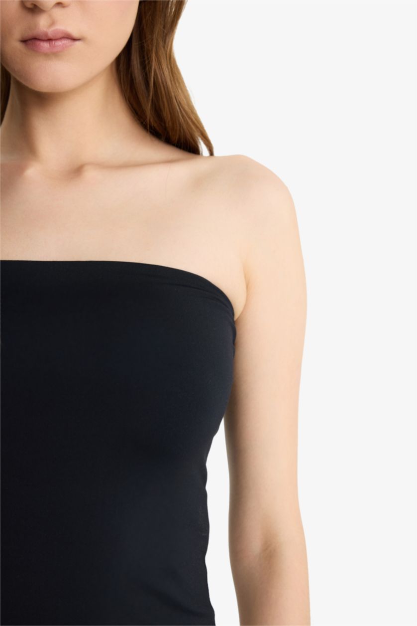 Kadın Siyah Fitted Straplez Siyah Bluz