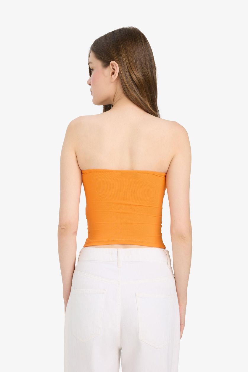 Kadın Turuncu Fitted Straplez Bluz