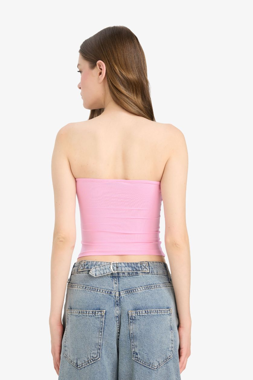 Kadın Açık Pembe Fitted Straplez Bluz