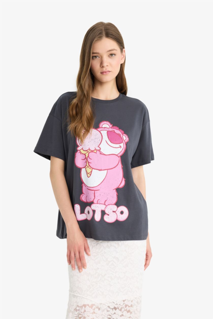 Kadın Antrasit Toy Story Oversize Geniş Kalıp Kısa Kollu Tişört