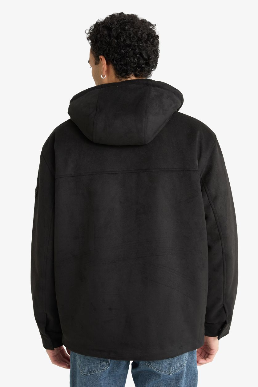 Erkek Siyah Regular Fit Nakış Detaylı İç Cepli Mont