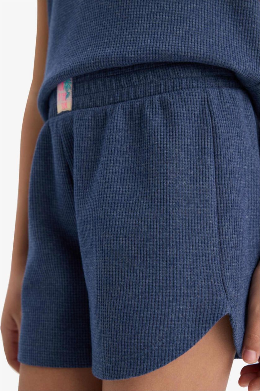 Kız Çocuk - Genç Kız İndigo 2'li Takım Waffle Kolsuz Üst Beli Lastikli Şort Alt Kız Çocuk