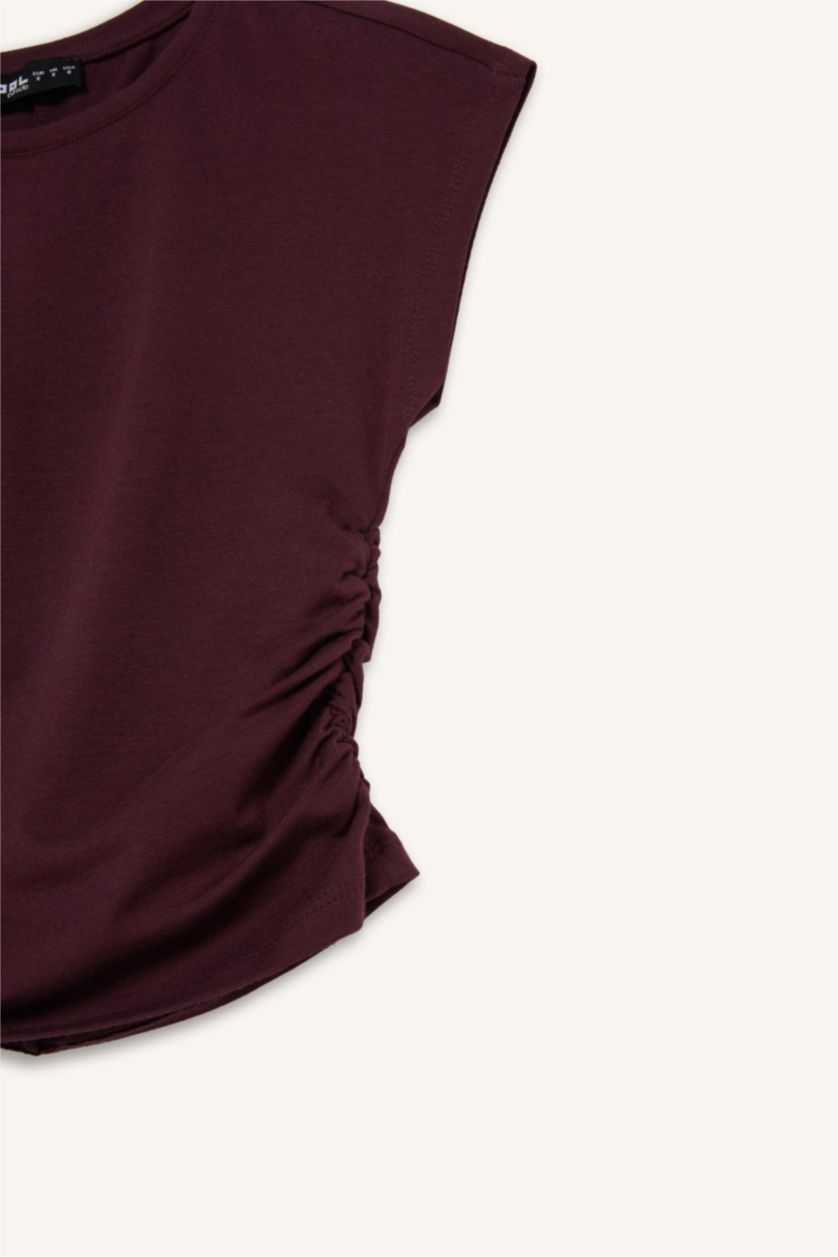 Kadın Bordo Fitted Modal Kısa Kollu Tişört