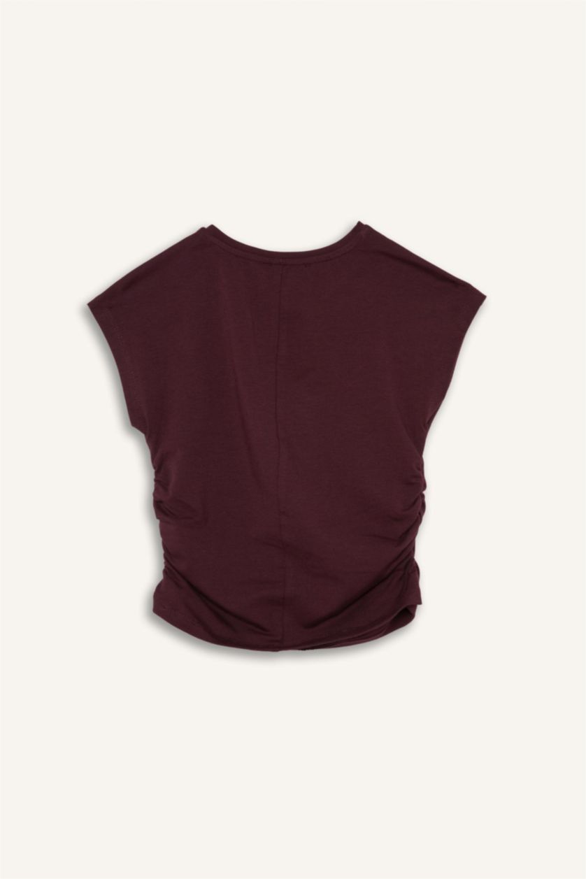 Kadın Bordo Fitted Modal Kısa Kollu Tişört