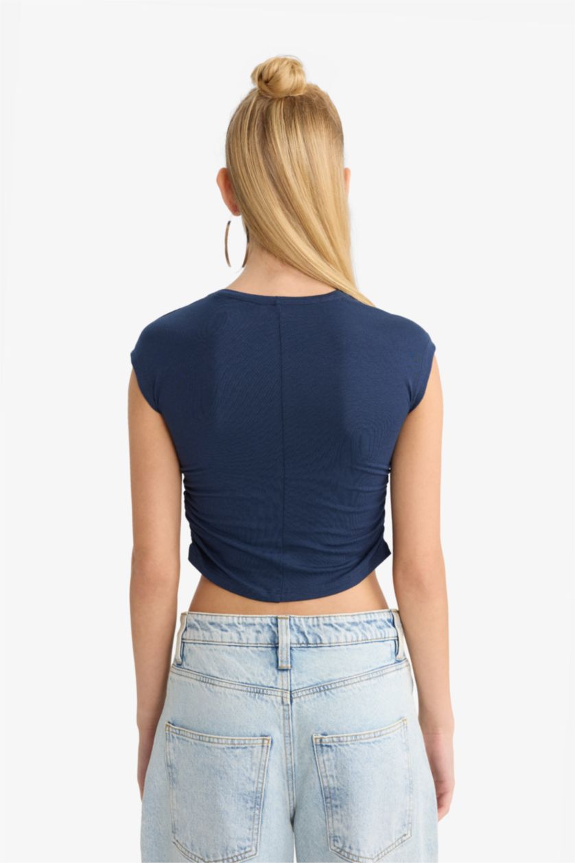 نساء كحلي تيشيرت نص ردن سليم فيت مخصر