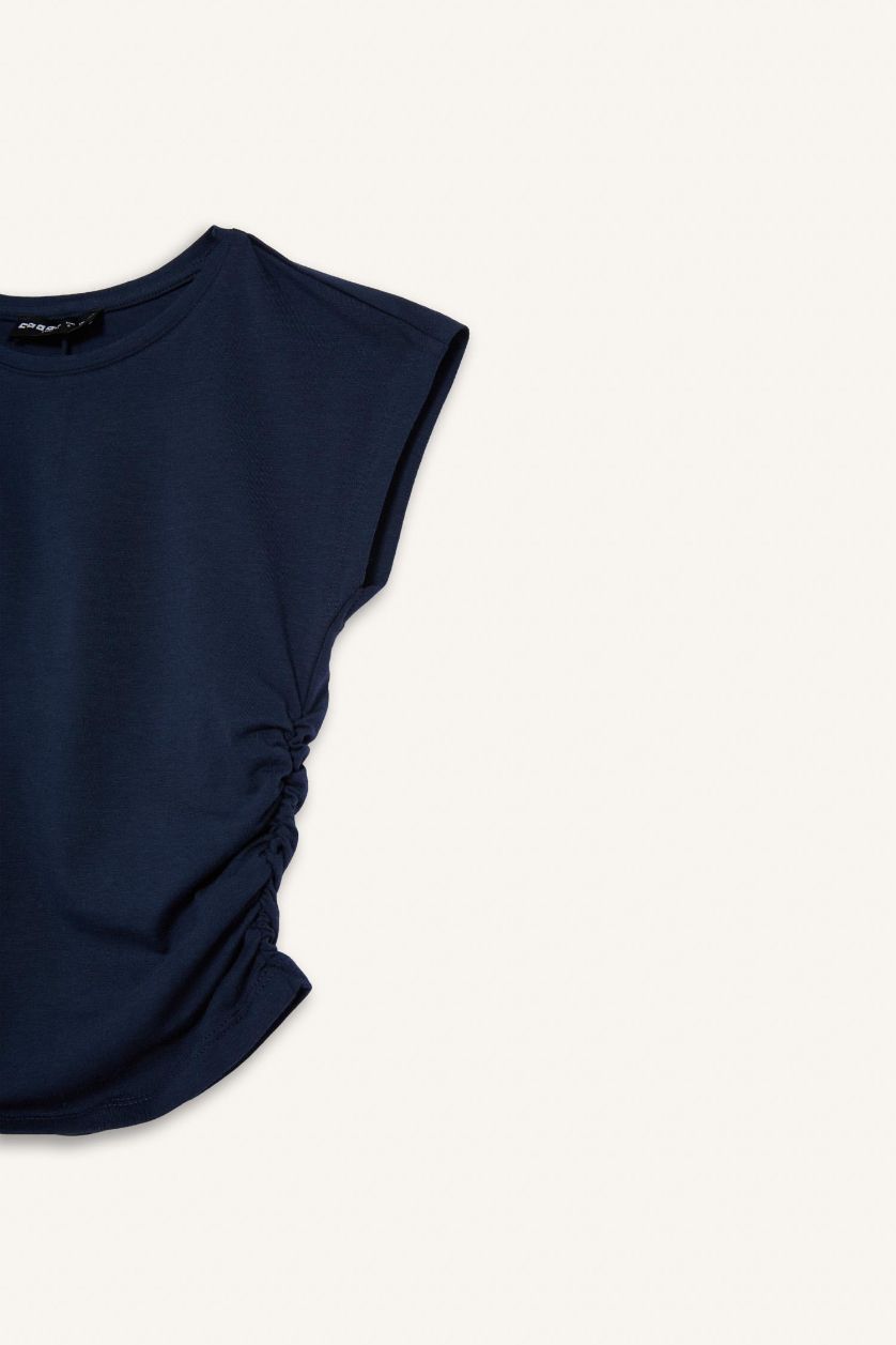 نساء كحلي تيشيرت نص ردن سليم فيت مخصر