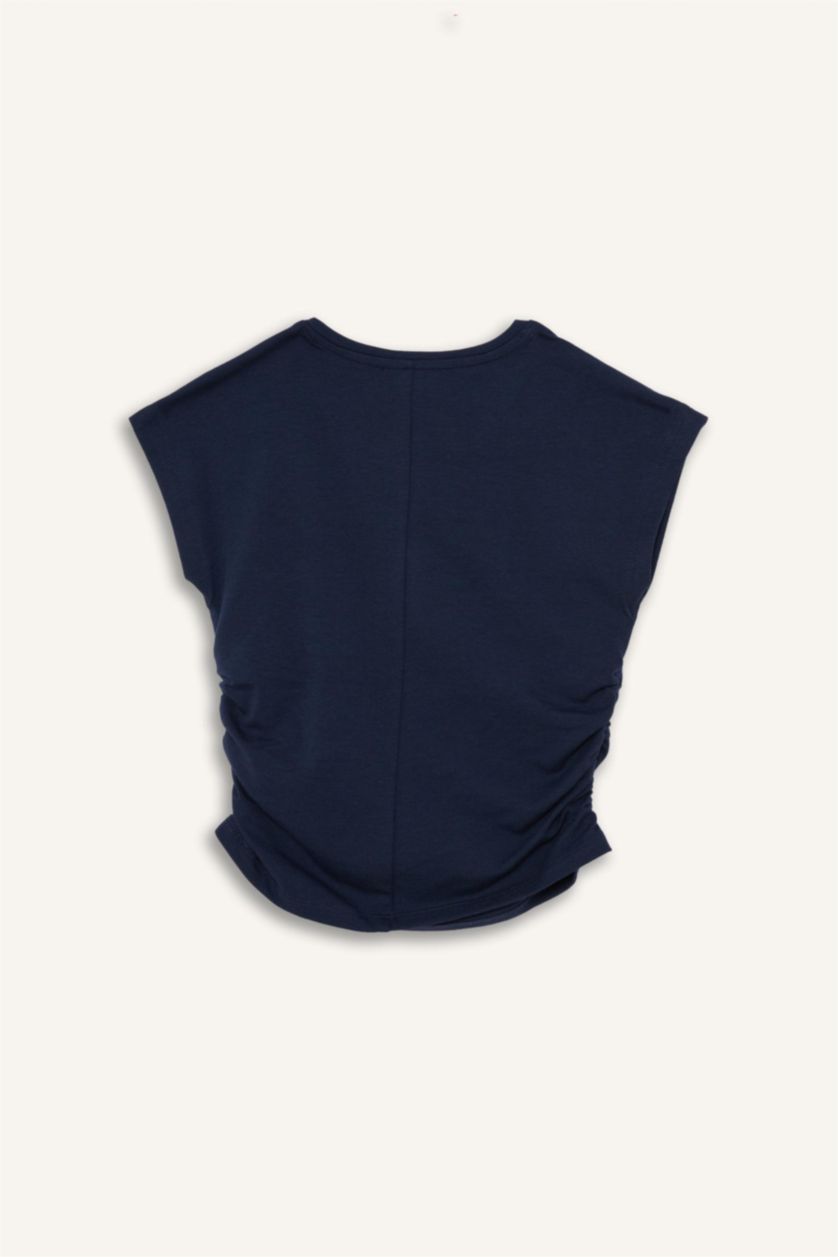 نساء كحلي تيشيرت نص ردن سليم فيت مخصر