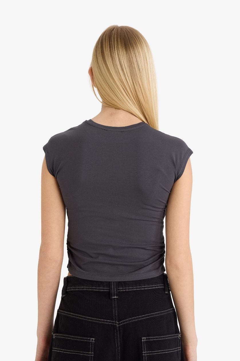 WOMAN Anthracite Fitted Printed Short Sleeve T-shirt