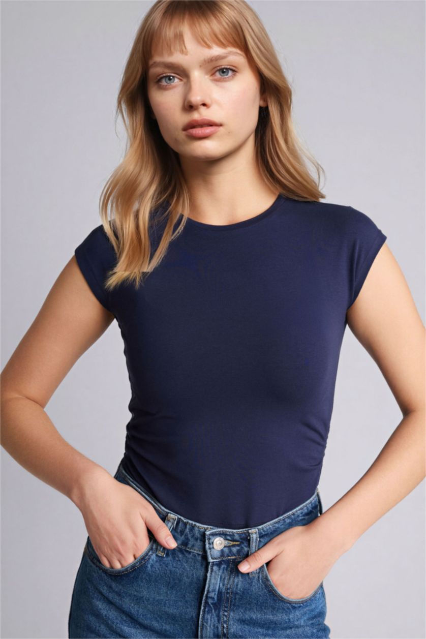 Женщины Синий Футболка Fitted из модала