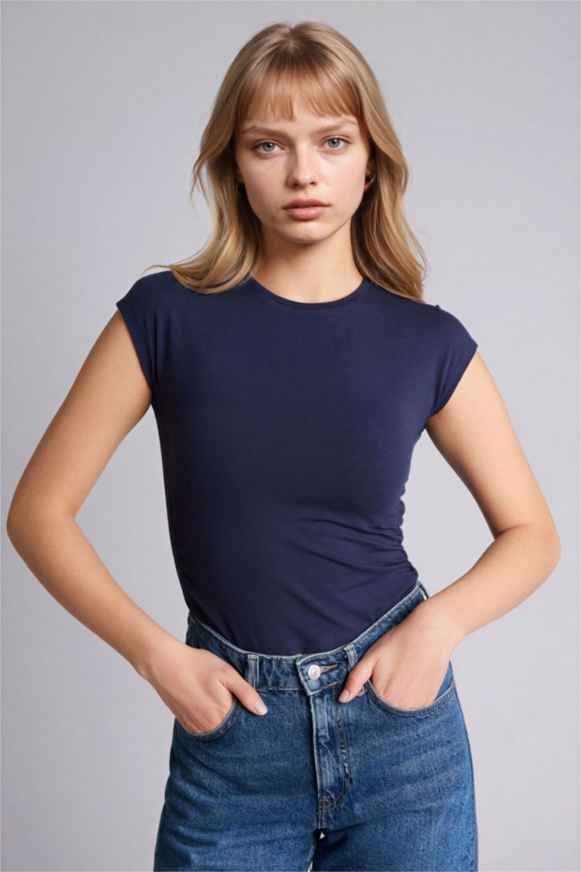 Женщины Синий Футболка Fitted из модала