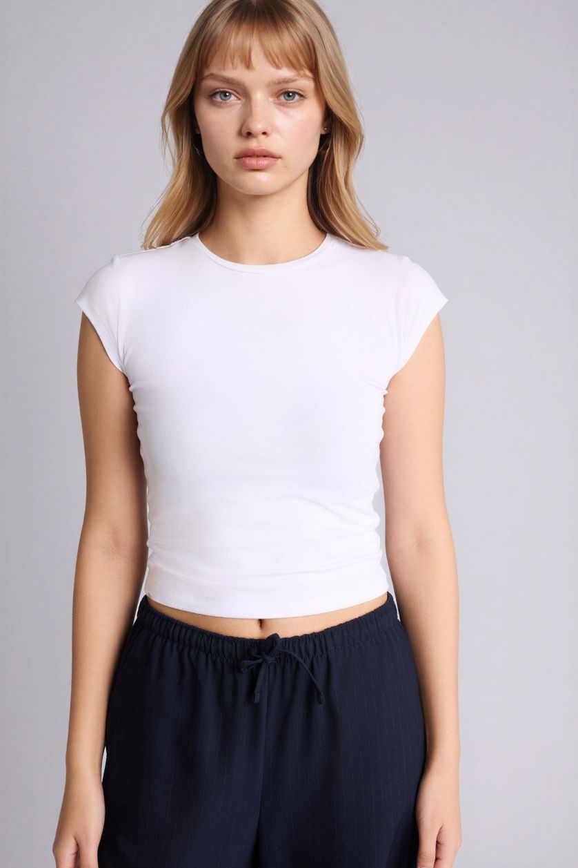 نساء اوف وايت تيشيرت سادة بيزك مخصر