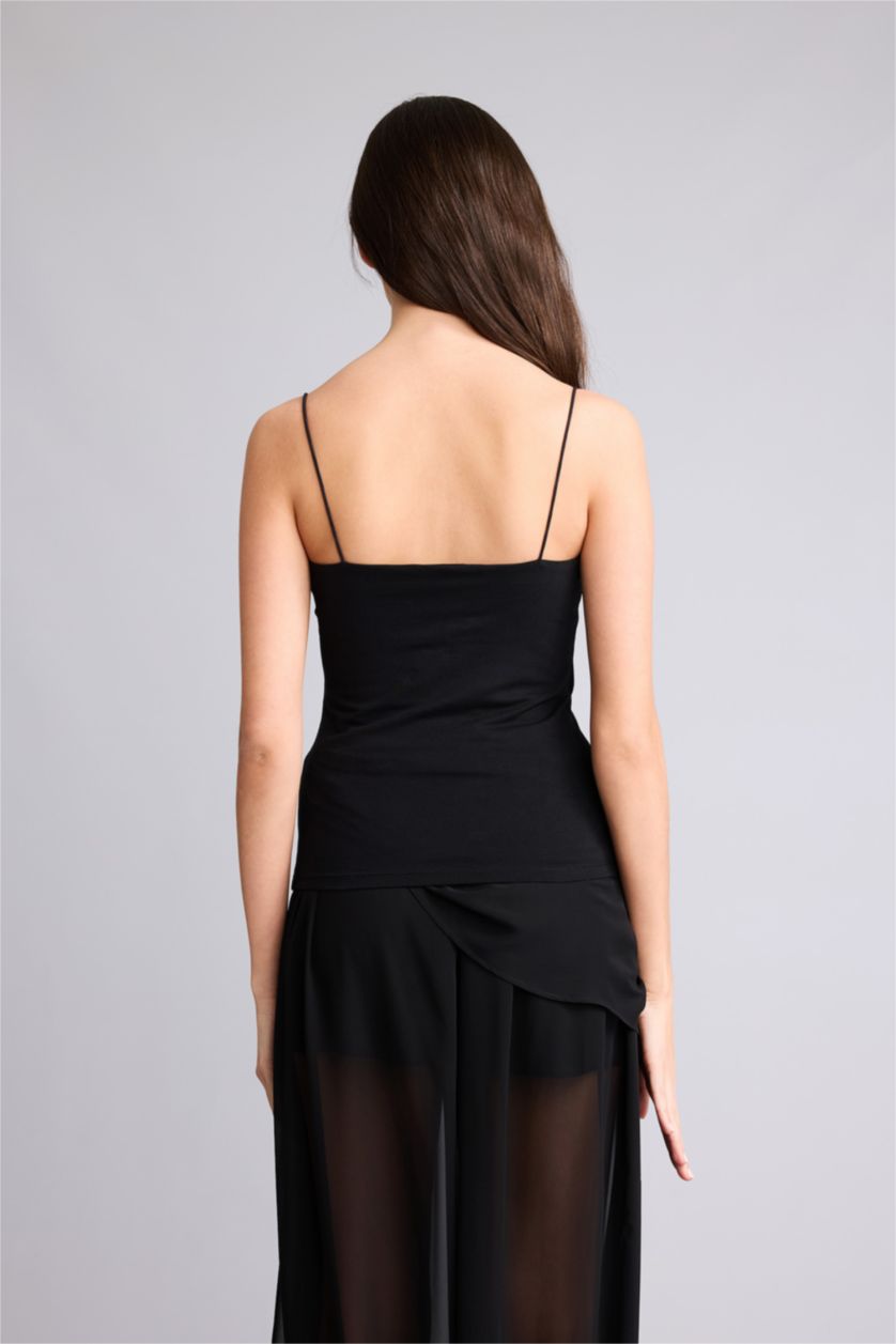 حريمي أسود تانك توب سليم فيت بحمالات