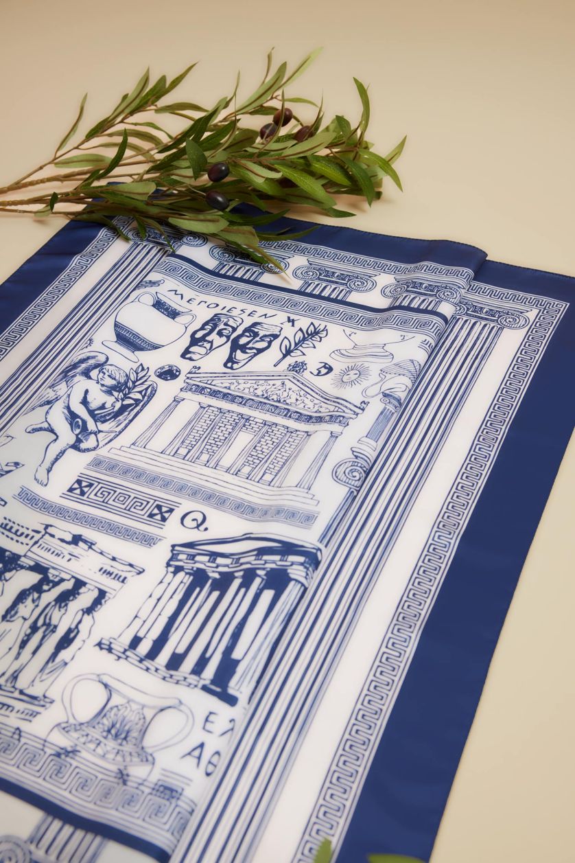 Kadın Mavi Kadın Efes Temalı Fular