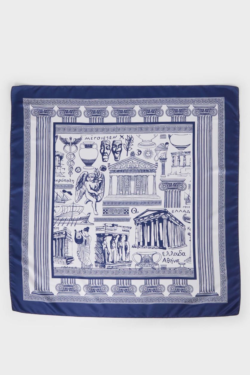 Kadın Mavi Kadın Efes Temalı Fular