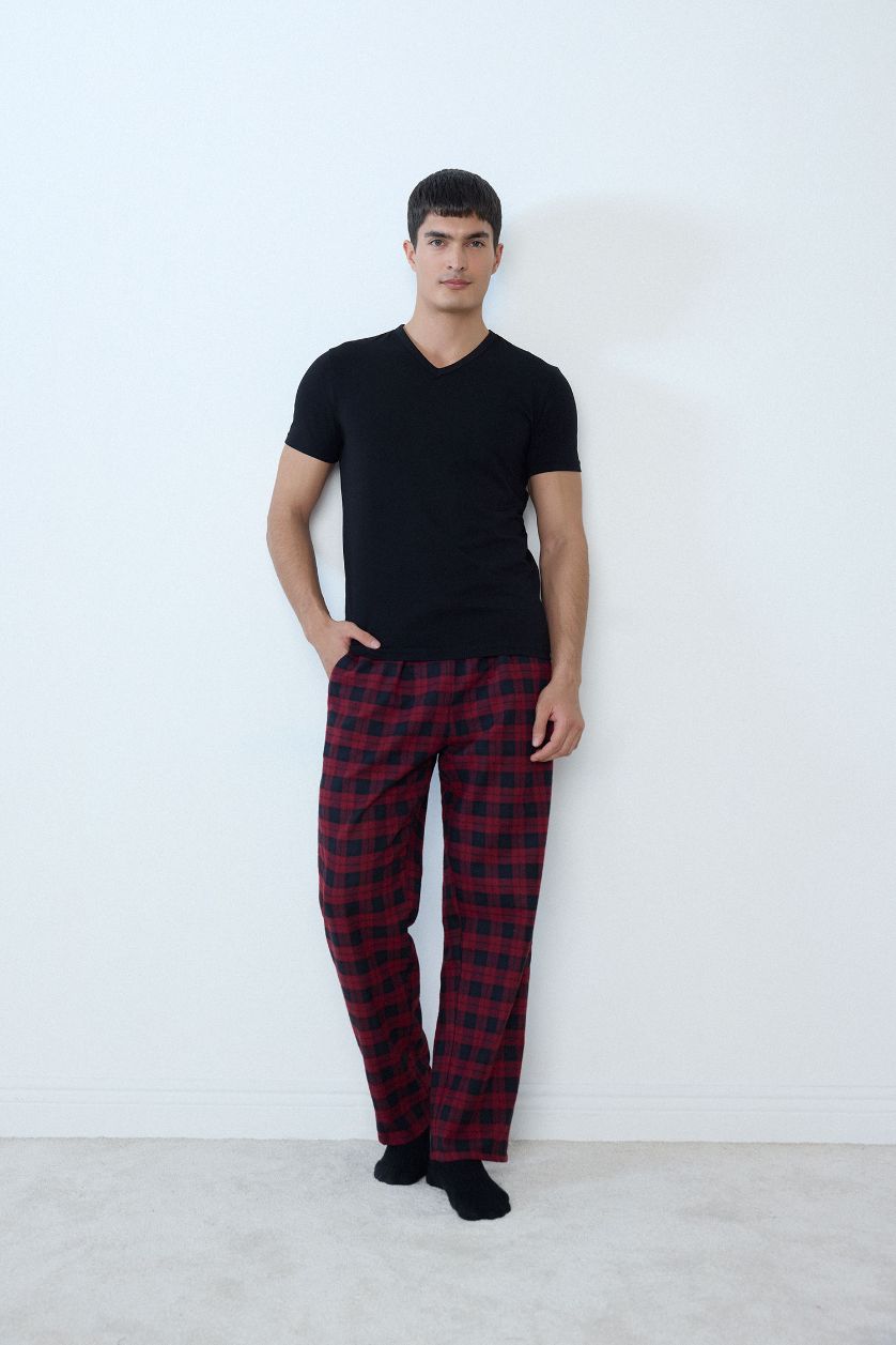 Man NAVY Regular Fit Long Checked Pajama Bottoms