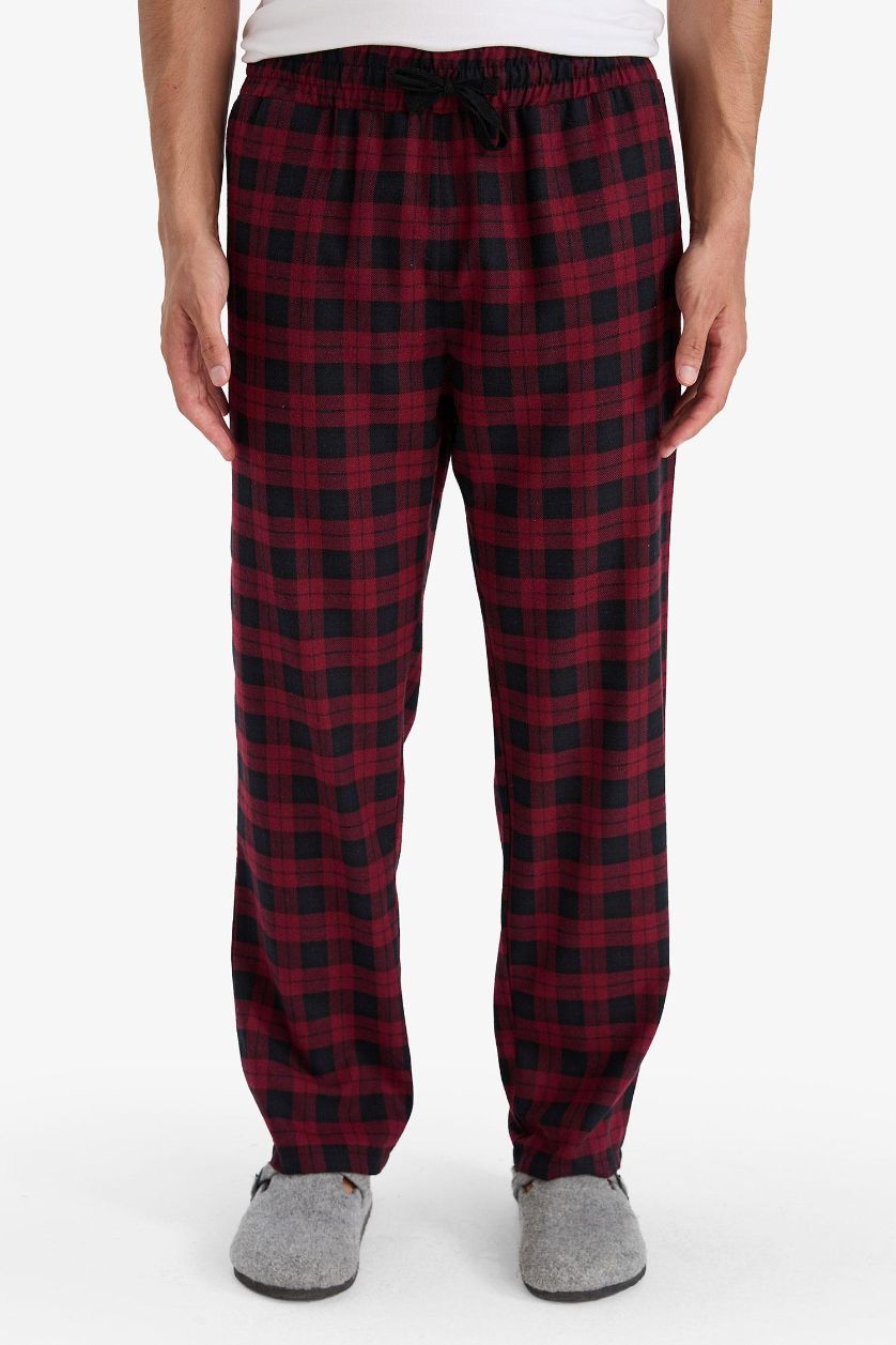Man NAVY Regular Fit Long Checked Pajama Bottoms