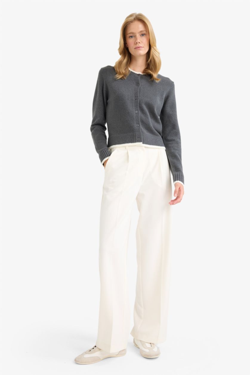 Женщины Серый Трикотажный кардиган с круглым вырезом, свободного кроя