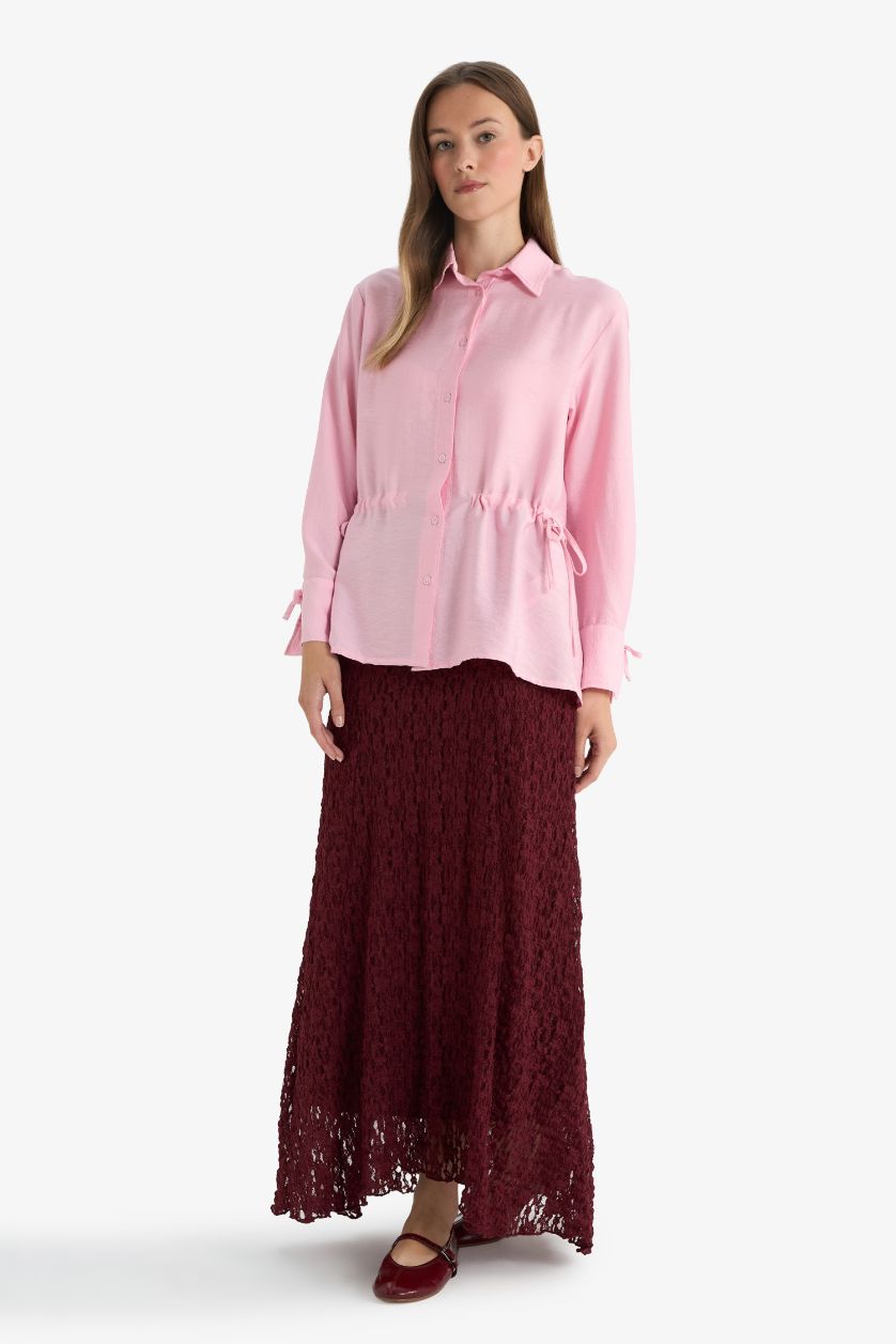 Woman Bordeaux A Cut Lace Maxi Skirt