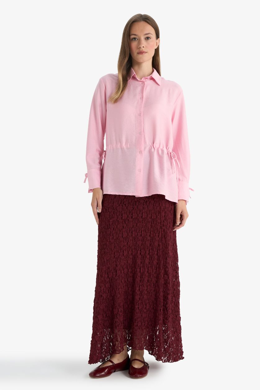 Woman Bordeaux A Cut Lace Maxi Skirt