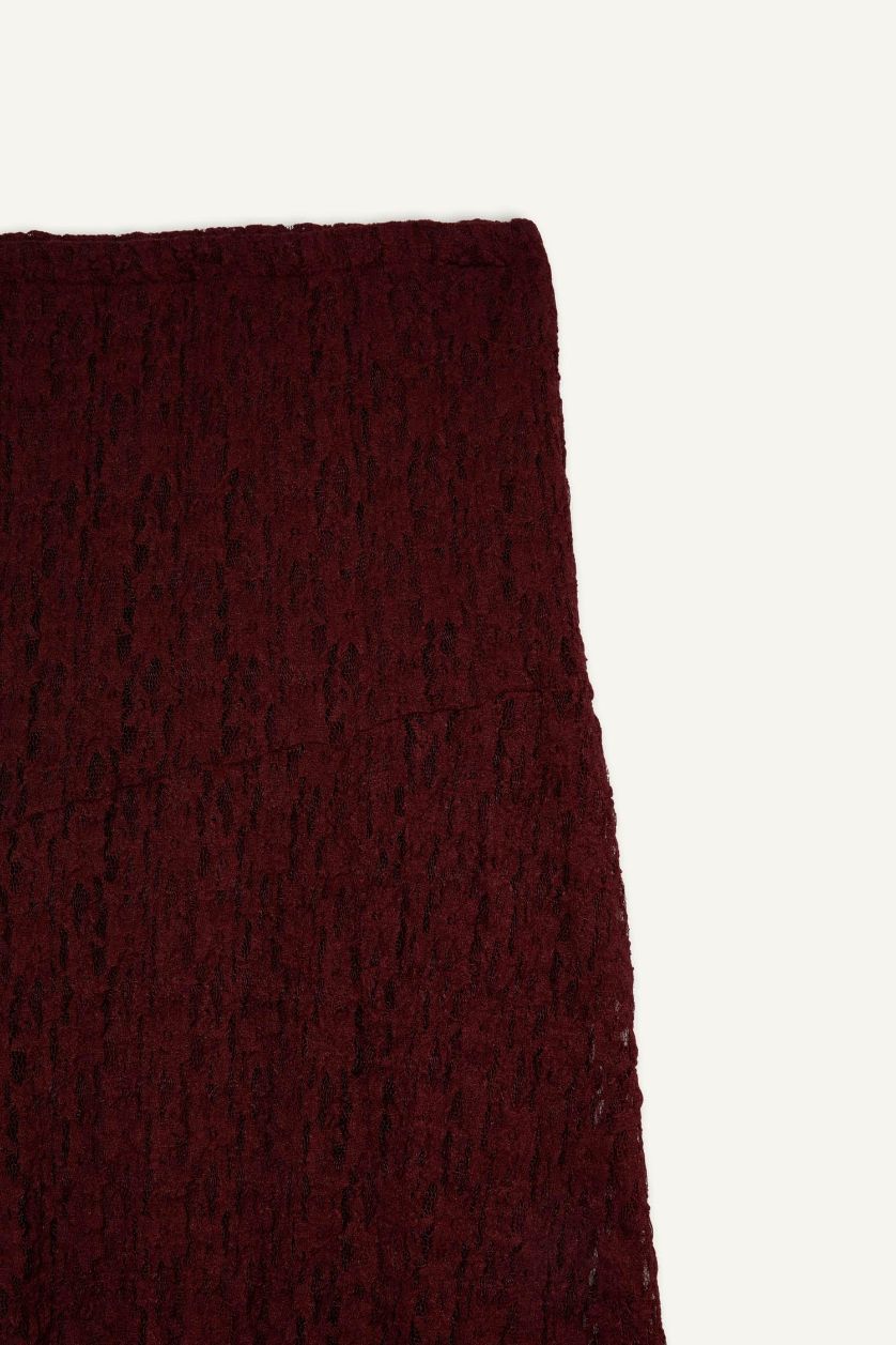 Woman Bordeaux A Cut Lace Maxi Skirt