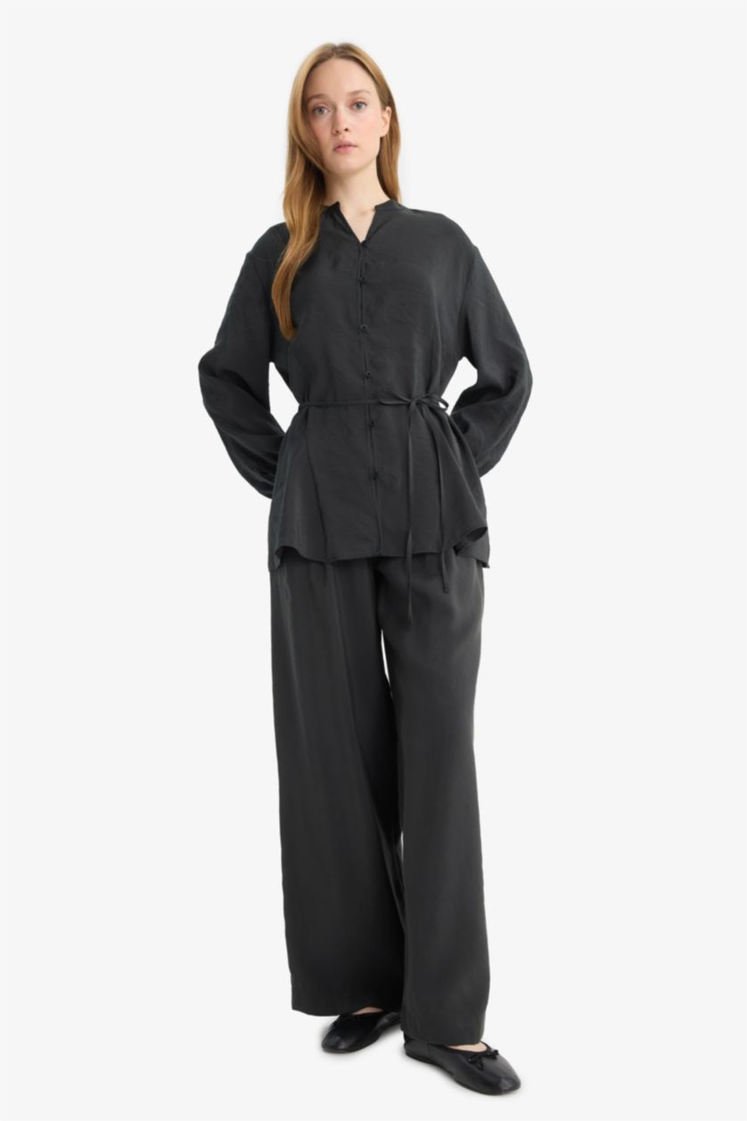 Kadın Antrasit Wide Leg Geniş Paça Modal Pantolon