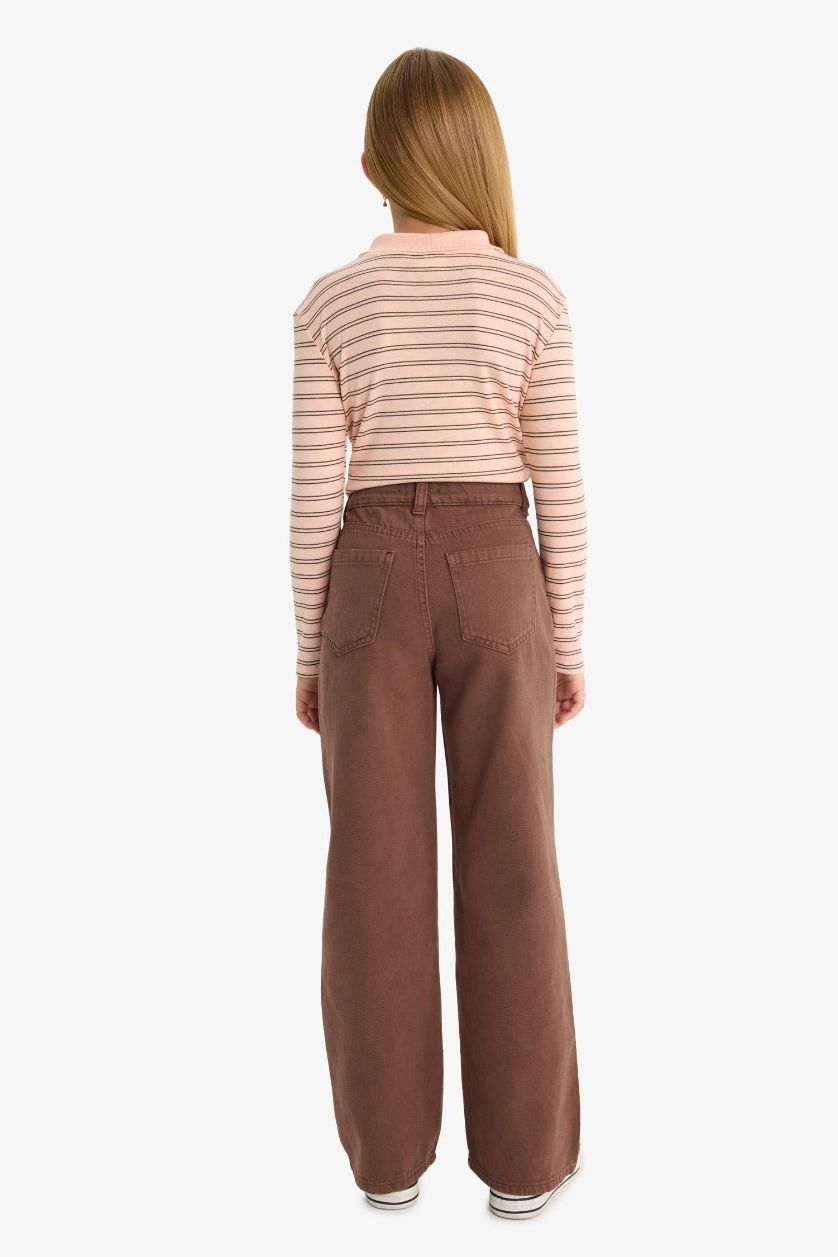 بناتي بني بنطلون بناتي وايد ليج جبردين برجل واسع