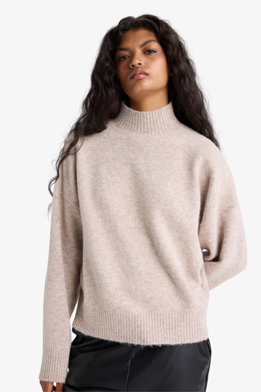 Женщины Визон Relax Fit Полуворотник вязаный свитер