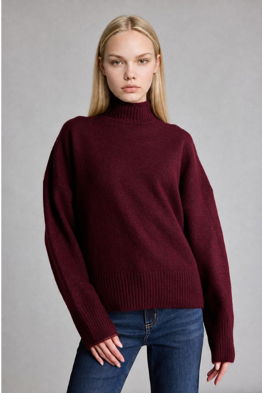 Women Bordeaux Relax Fit Knitwear Pullover