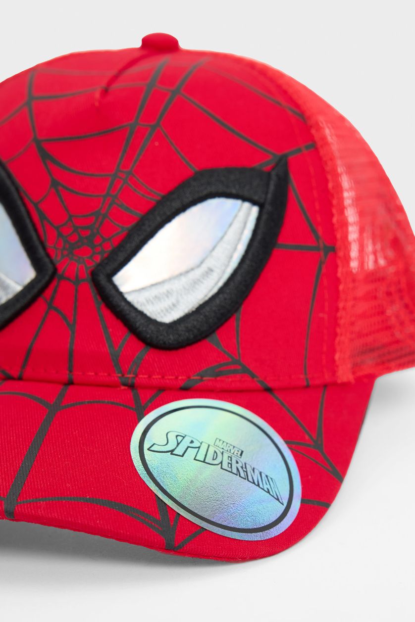 Erkek Çocuk - Genç Erkek Kırmızı Marvel Spiderman Desenli Dokuma Cap Şapka Erkek Çocuk