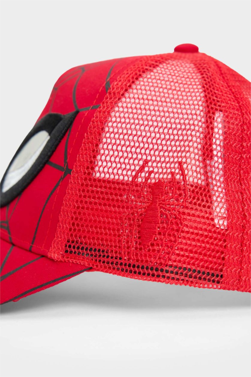 Erkek Çocuk - Genç Erkek Kırmızı Marvel Spiderman Desenli Dokuma Cap Şapka Erkek Çocuk