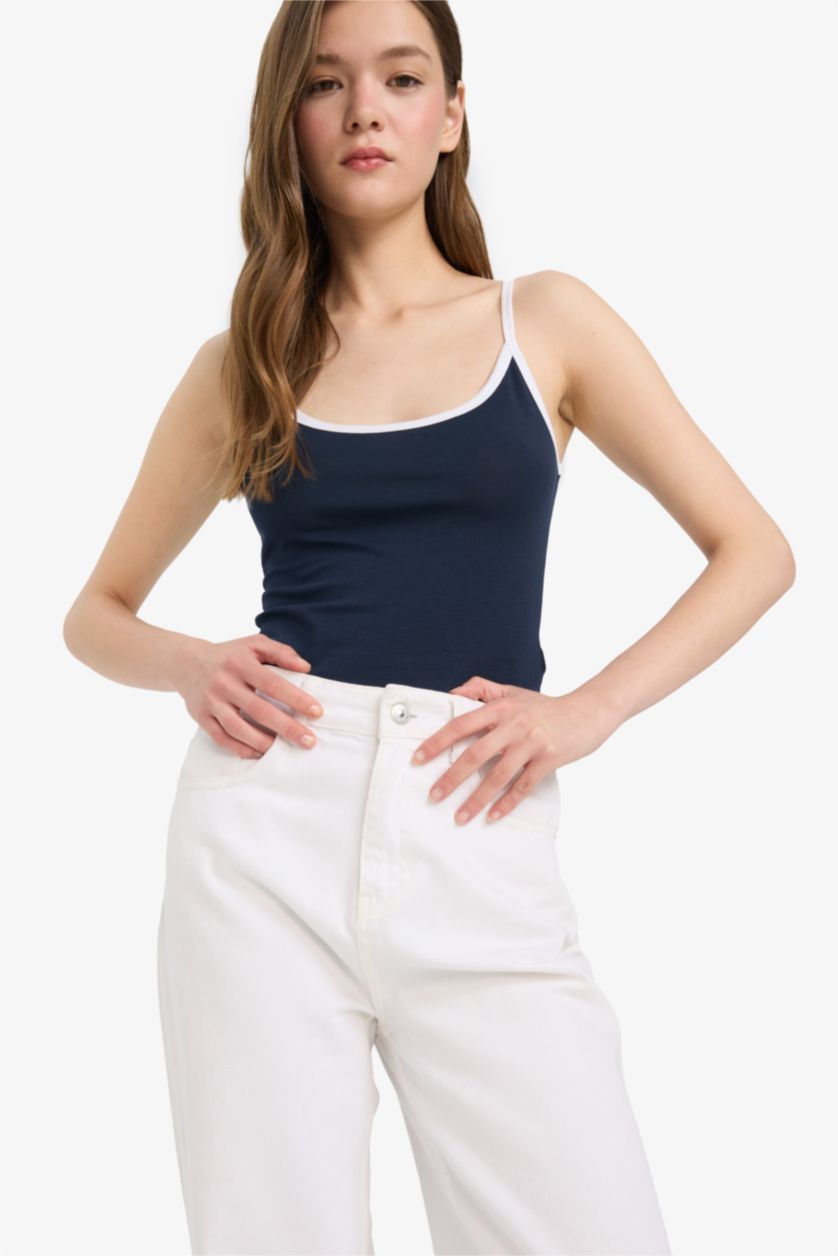 Kadın Lacivert Fitted Yuvarlak Yaka Askılı Atlet