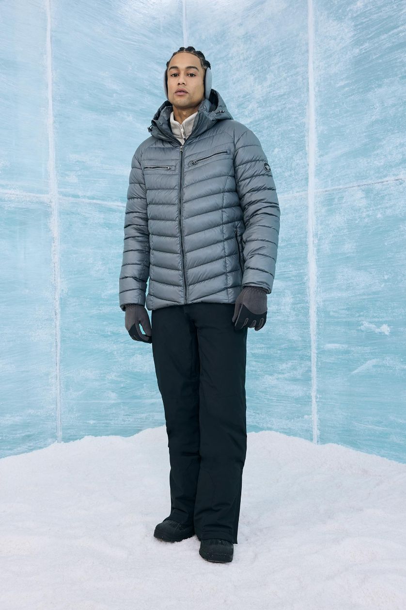 Erkek Gri Su İtici Regular Fit Kapüşonlu Fermuarlı Rüzgar Geçirmez Kayak Montu